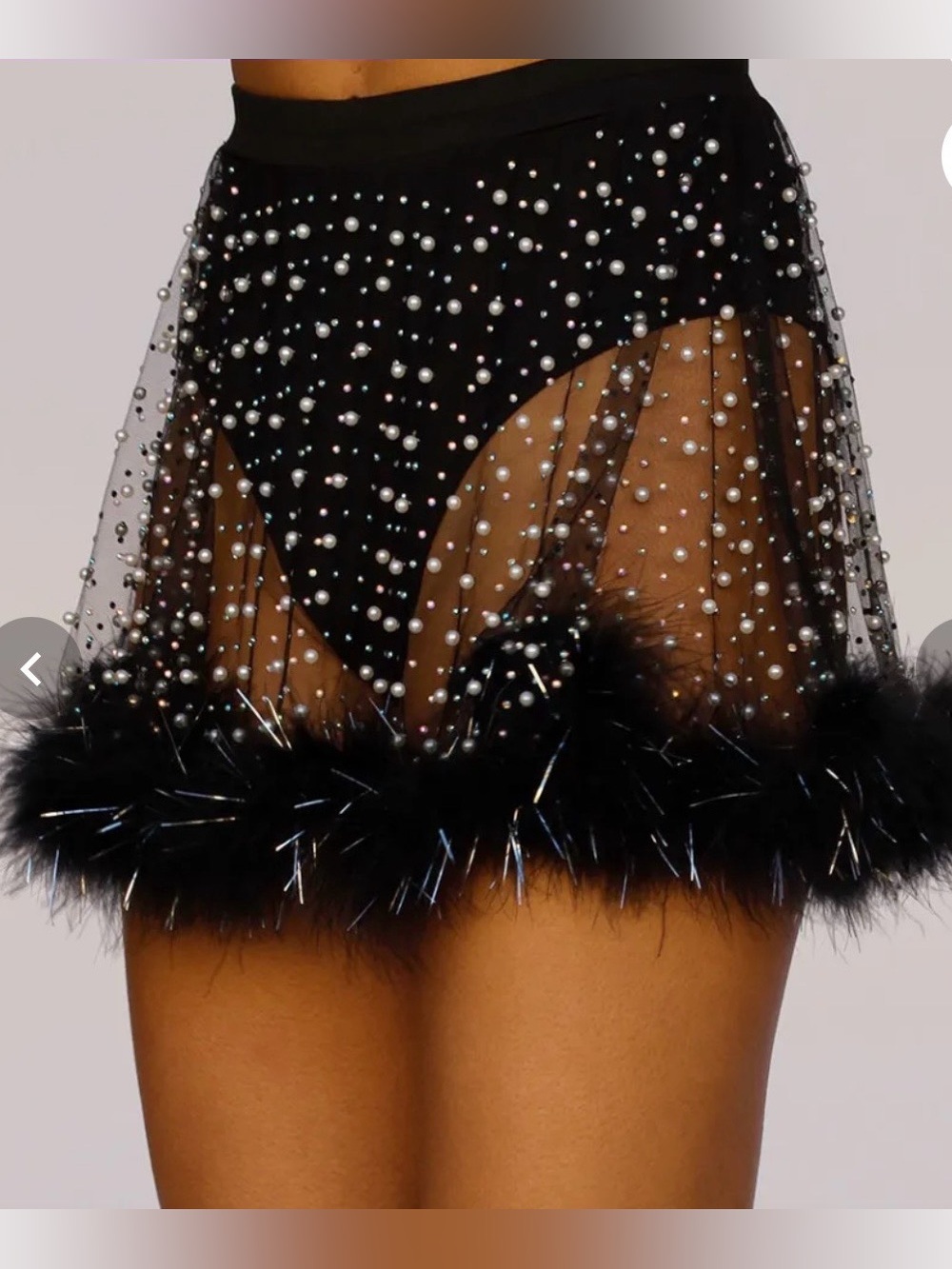 iHeartRaves Black Pearl & Feather Trim Mini Skirt